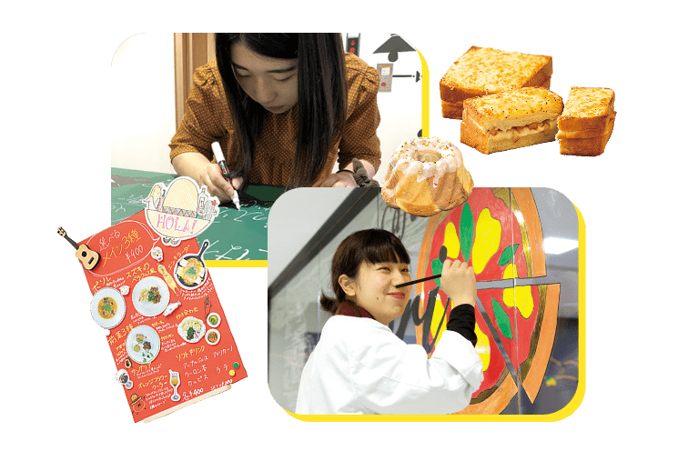 飾り付けを行う学生
